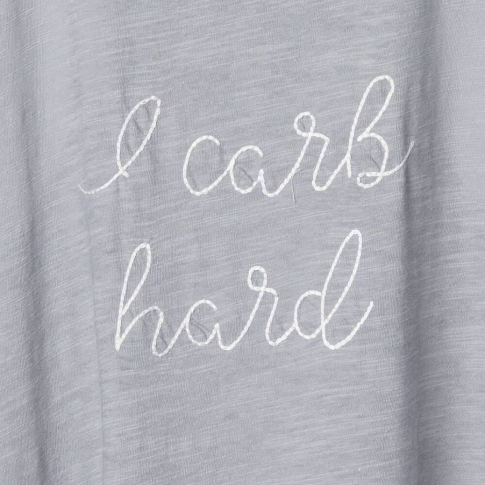 "I Carb Hard" Embroidered Sleeveless Tank Top – Gray, Medium